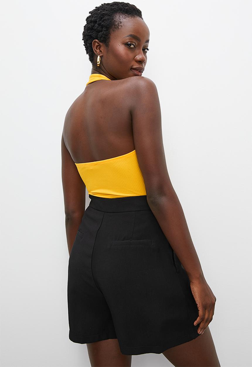 VELVET - Knot front detail halter bodysuit - yolk