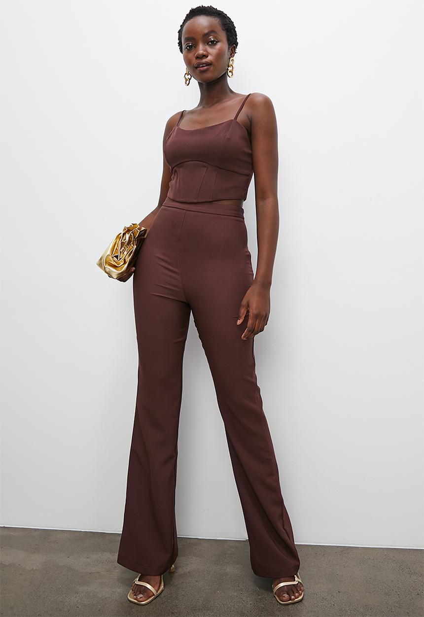 VELVET - Co-ord formal statement kick flare trouser - deep mahogany