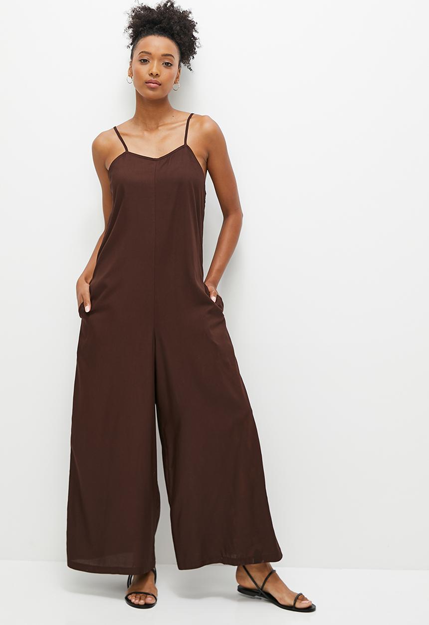 edit - Strappy v-neck wide leg jumpsuit - chocolate