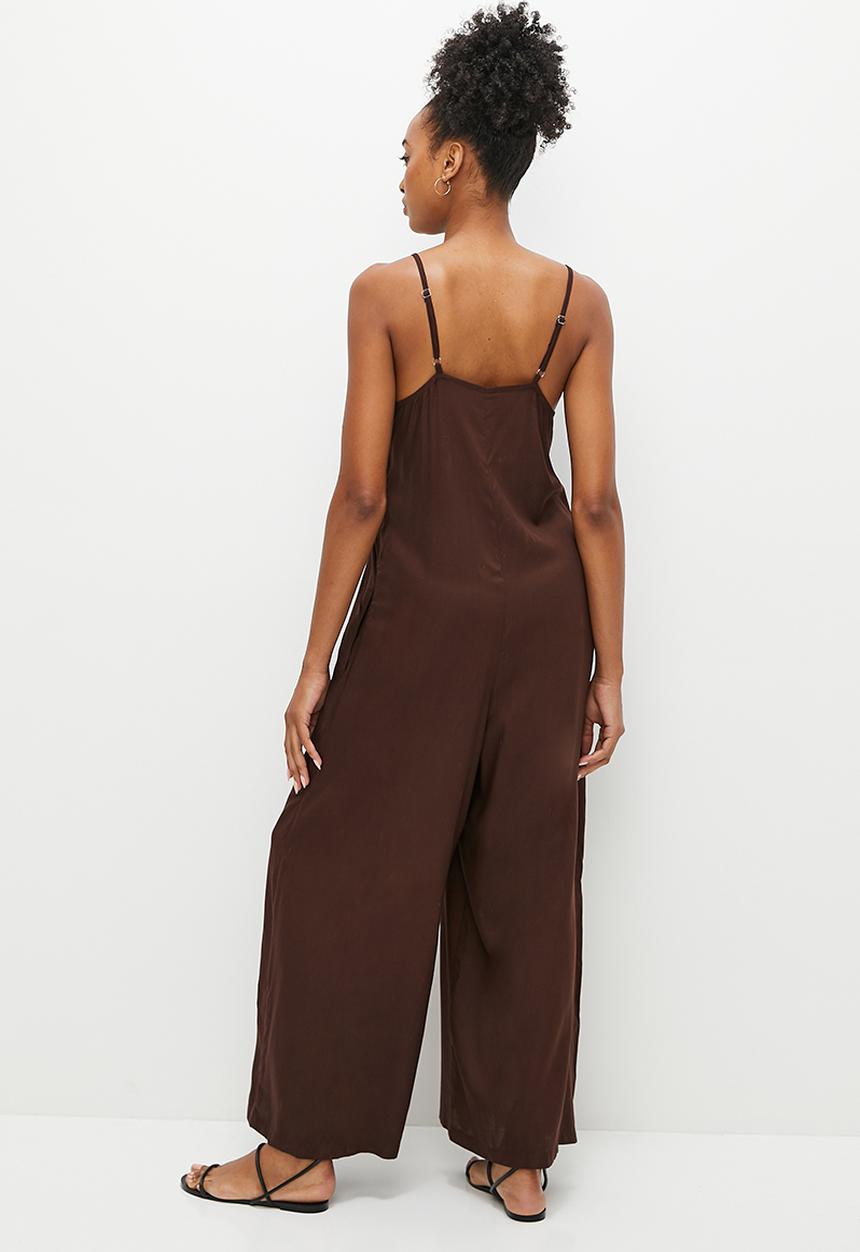 edit - Strappy v-neck wide leg jumpsuit - chocolate