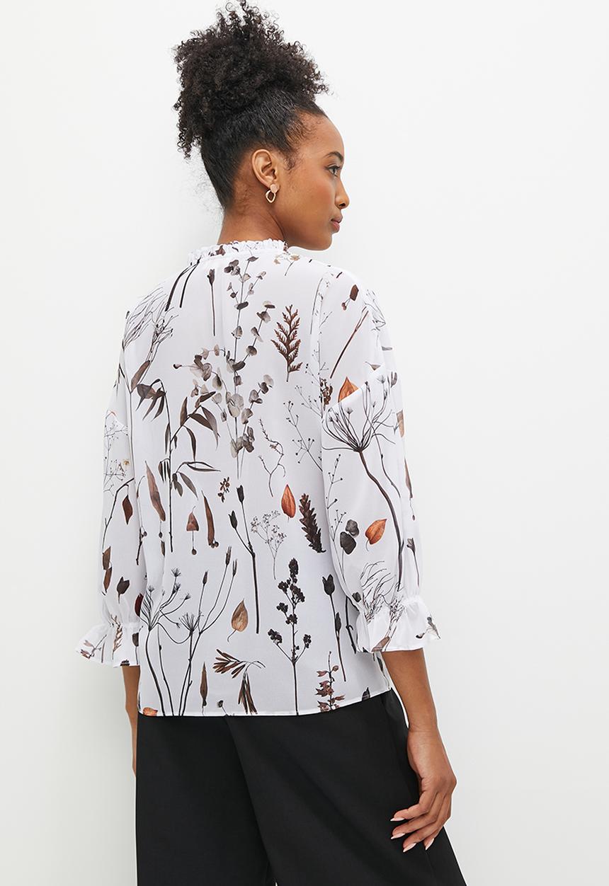 edit - Fluted split sleeve chiffon blouse - soft spring floral