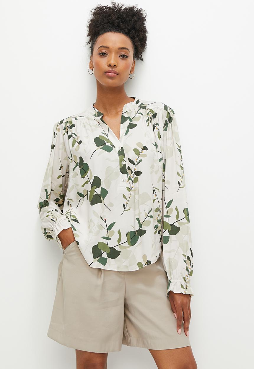 edit - Mandarin bellow sleeve peasant blouse - penni gum leaves print