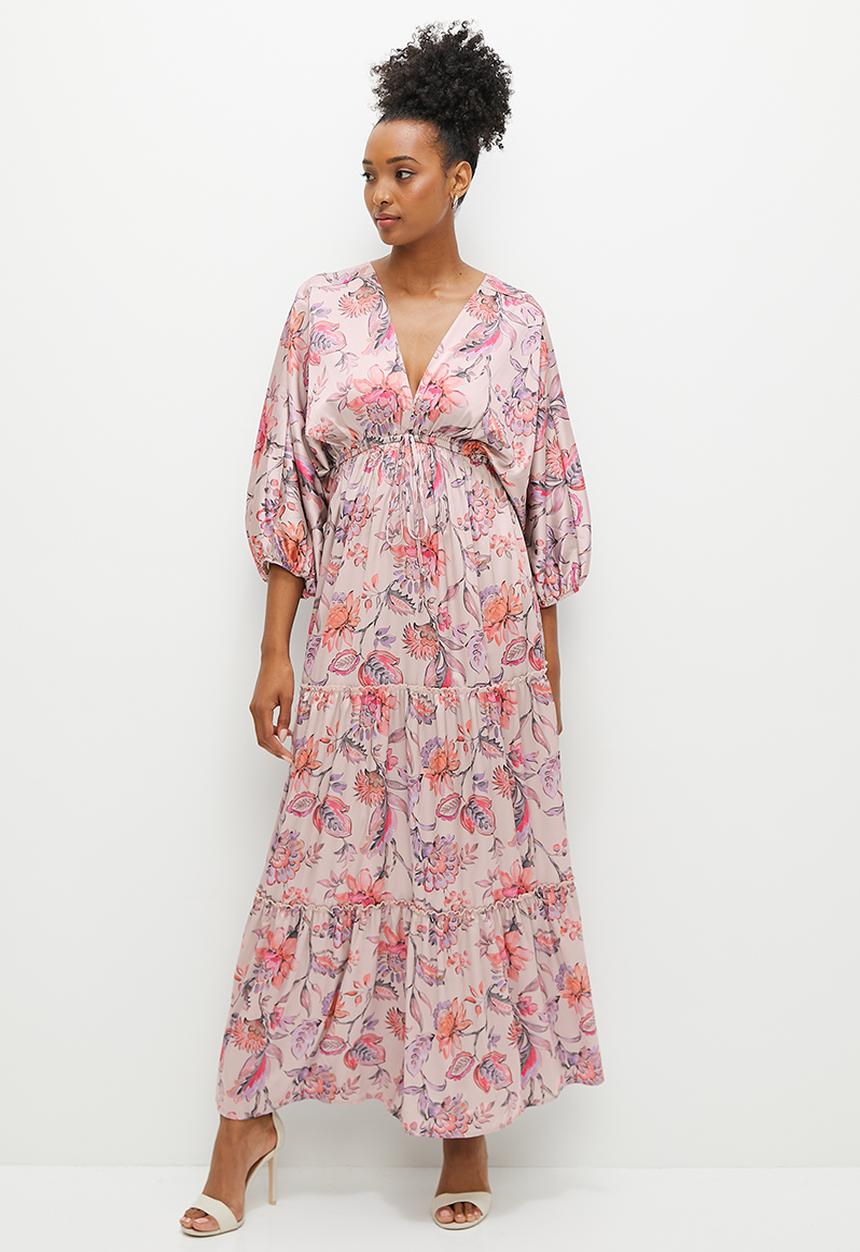 edit - Dolman sleeve boho tiered maxi - light pink