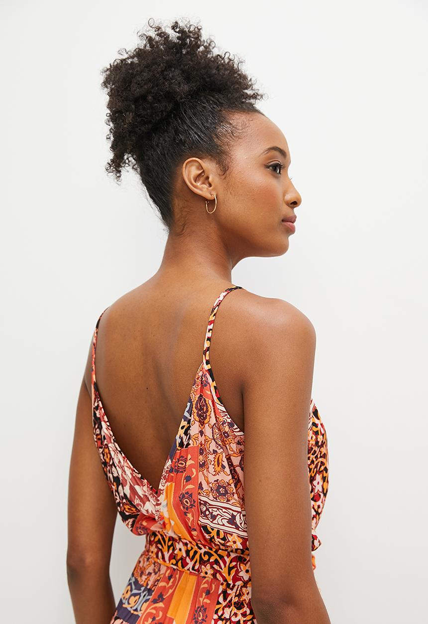 edit - Boho print mix wide leg jumpsuit - magenta paisley