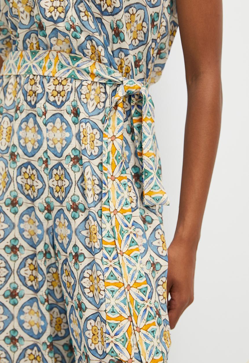 edit - Boho print mix wide leg jumpsuit - blue tile print