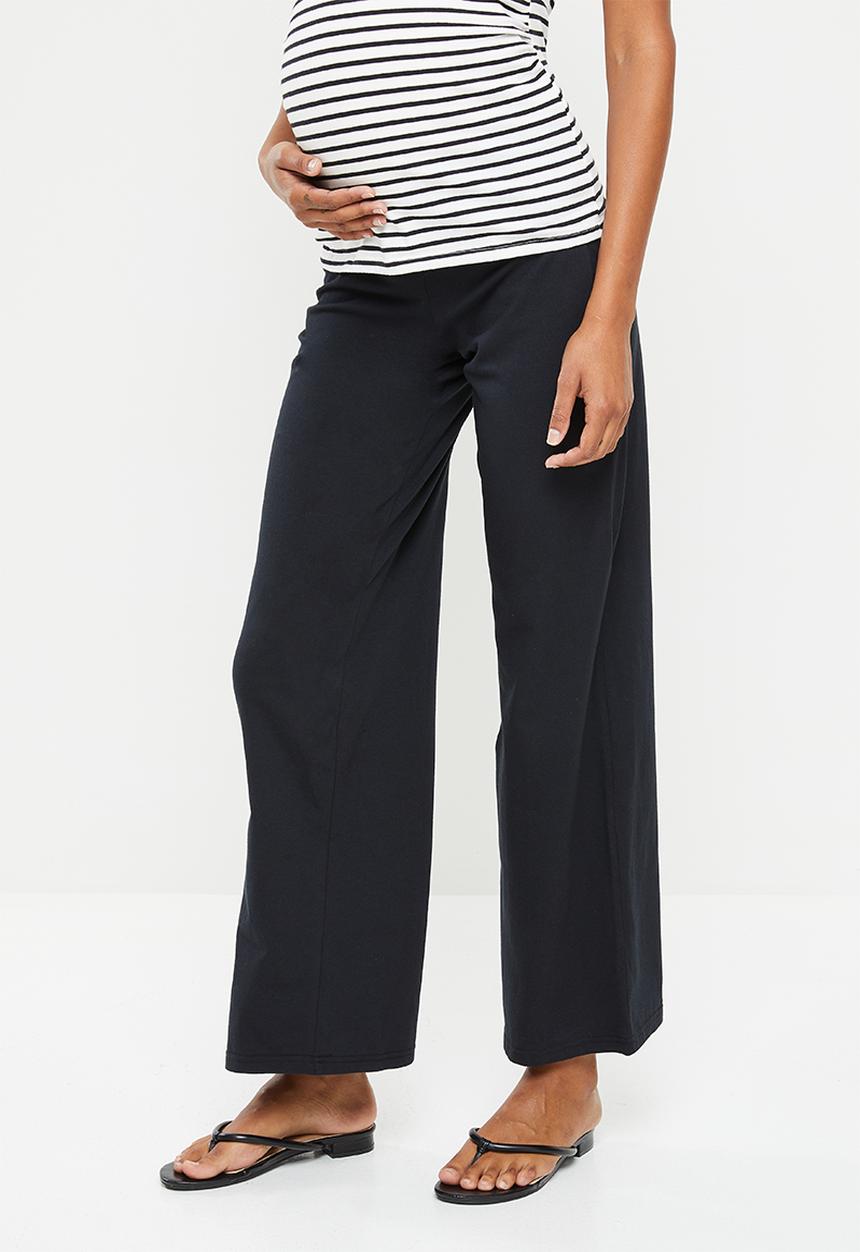 edit Maternity - Maternity ruched waist comfy wide leg - black