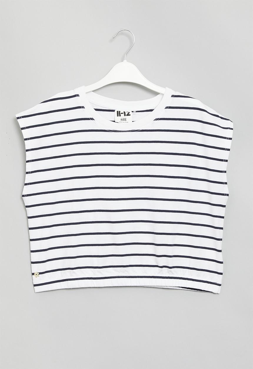 Cotton On - Corey crop tee - white/navy blazer stripe