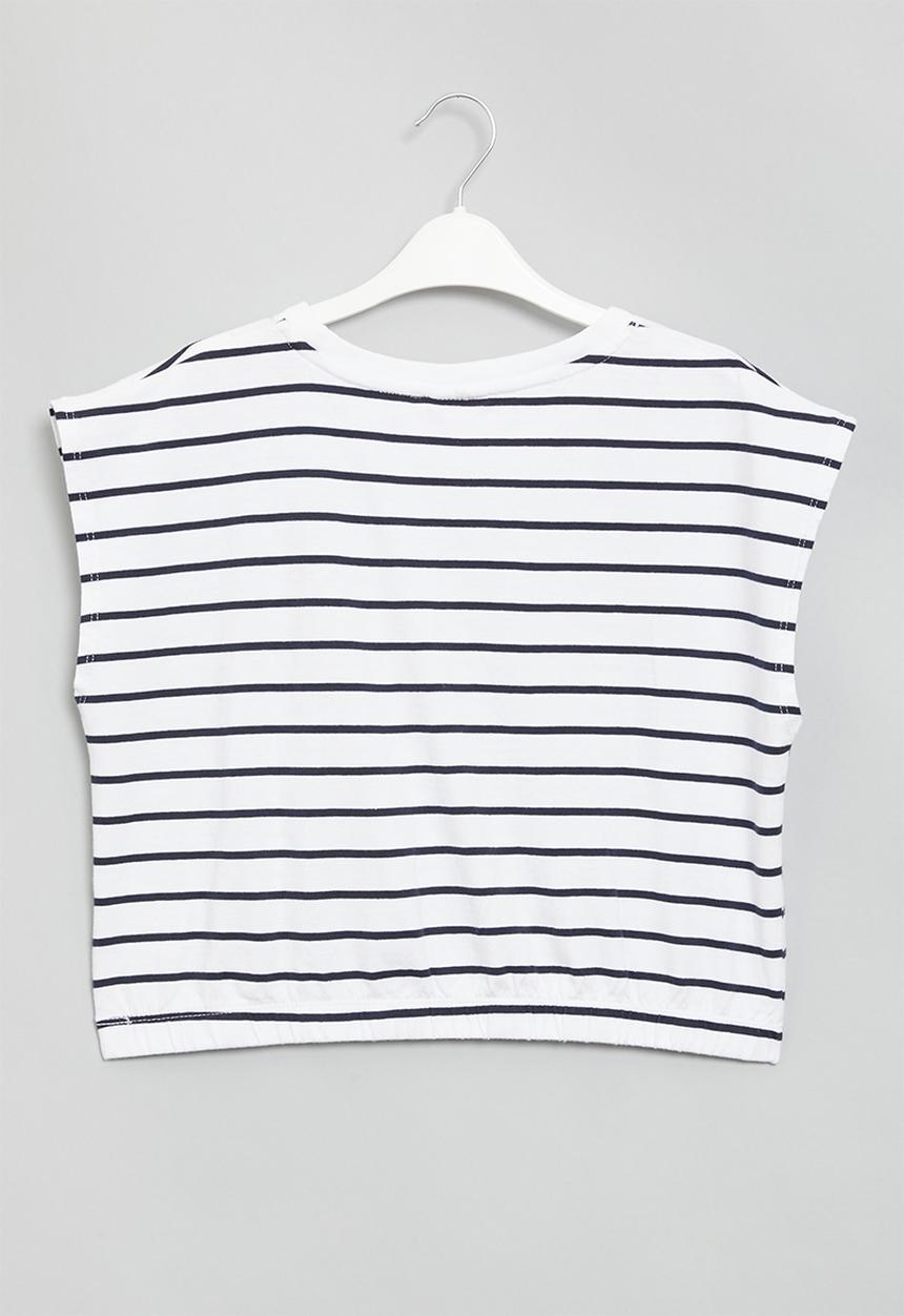 Cotton On - Corey crop tee - white/navy blazer stripe