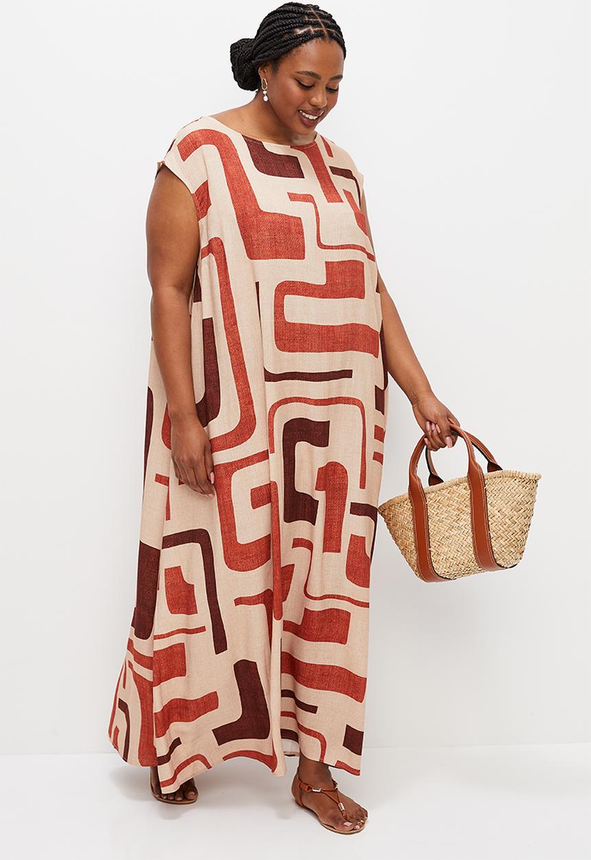 edit Plus - Sleeveless trapeze dress - linear abstract