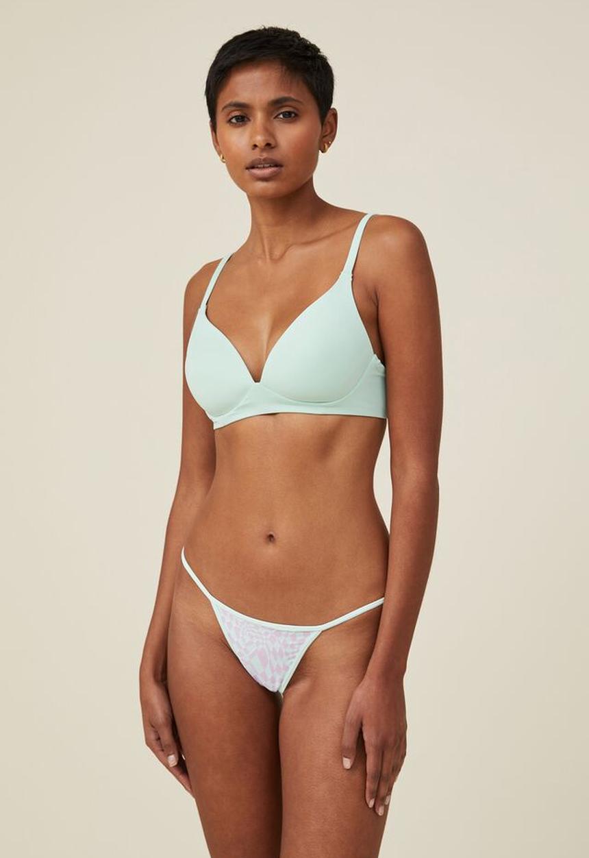 Cotton On - Tiny invisible tanga g string - harlequin check cameo green