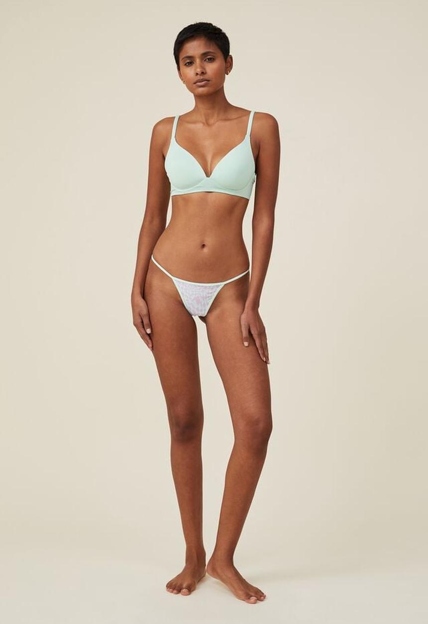 Cotton On - Tiny invisible tanga g string - harlequin check cameo green