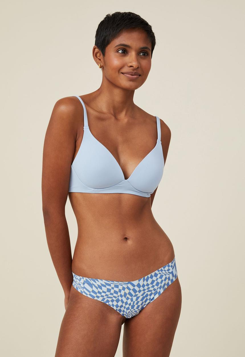Cotton On - The invisible g string brief - harlequin check silky blue