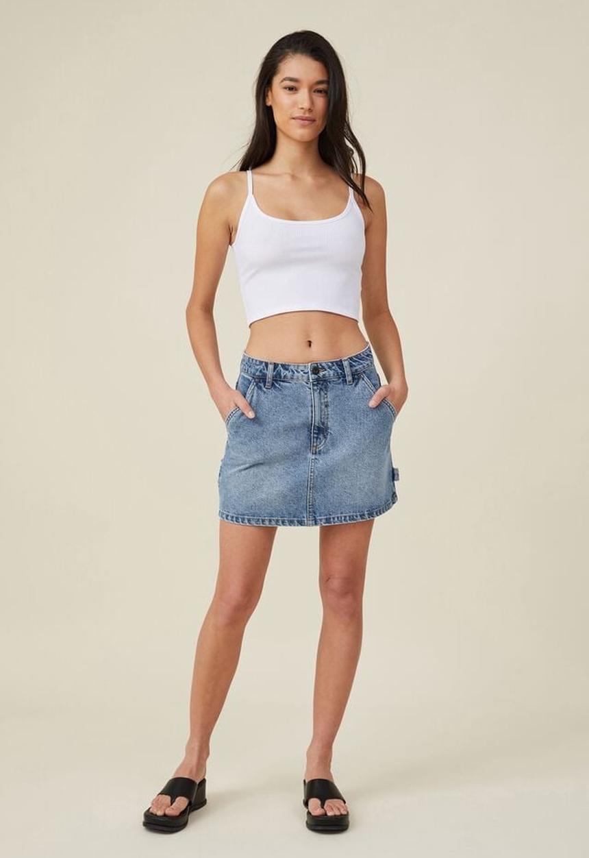 Cotton On - Cargo denim low rise mini skirt - stormy blue