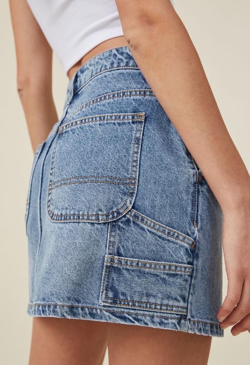 Cotton On - Cargo denim low rise mini skirt - stormy blue