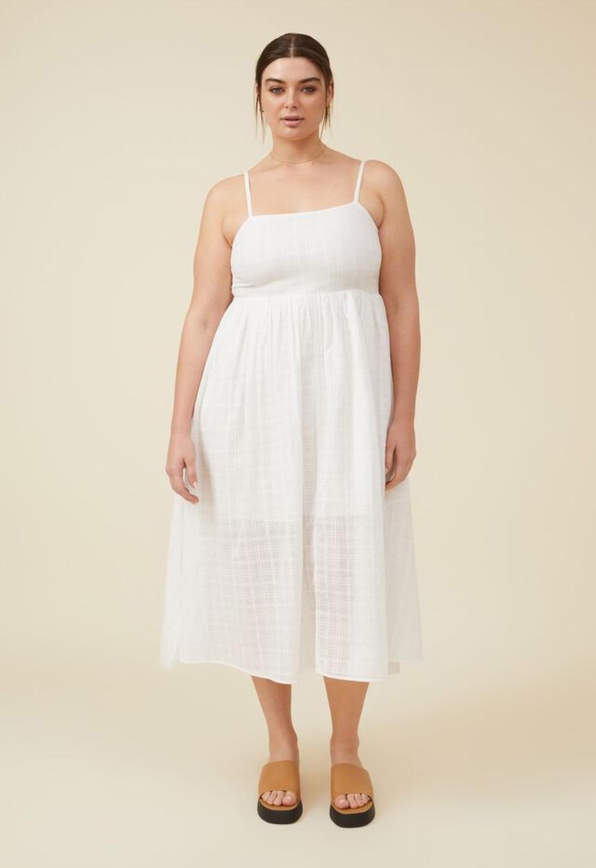 Cotton On - Curve tiane strappy midi dress - white