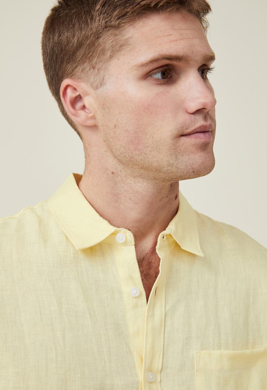 Cotton On - Linen long sleeve shirt - lemon