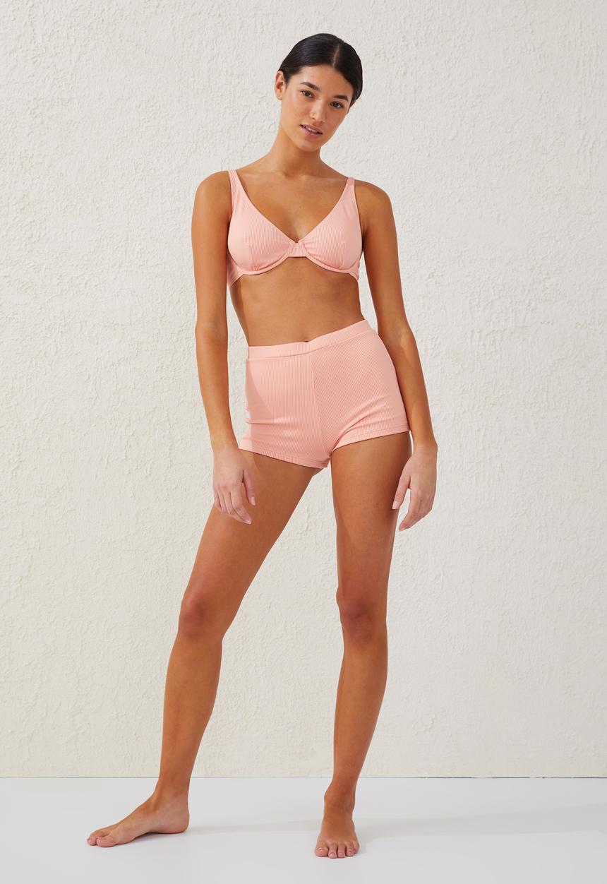 Cotton On - High apex bra bikini top - sunset peach rib