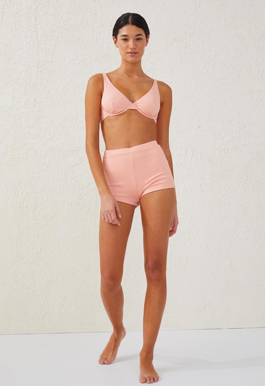 Cotton On - High apex bra bikini top - sunset peach rib