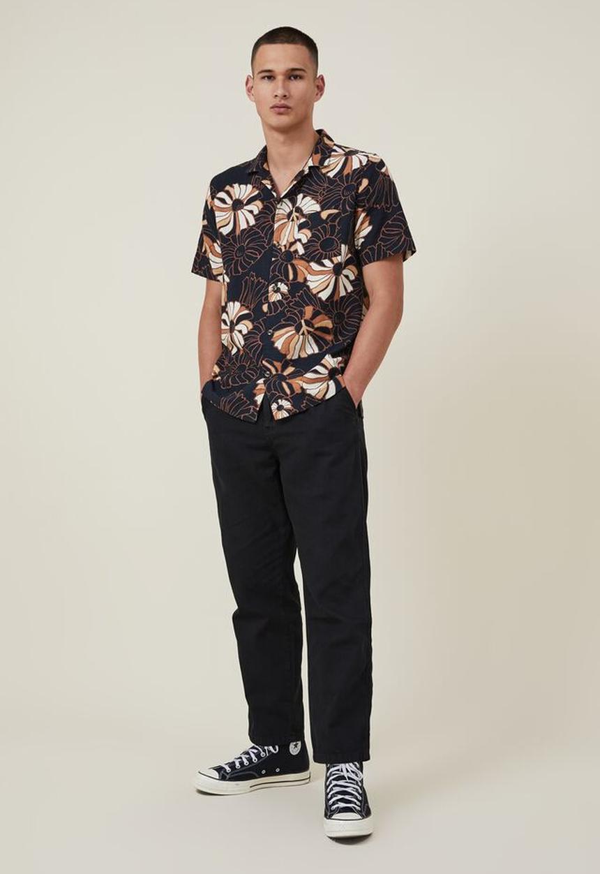 Cotton On - Riviera short sleeve shirt - black daisy