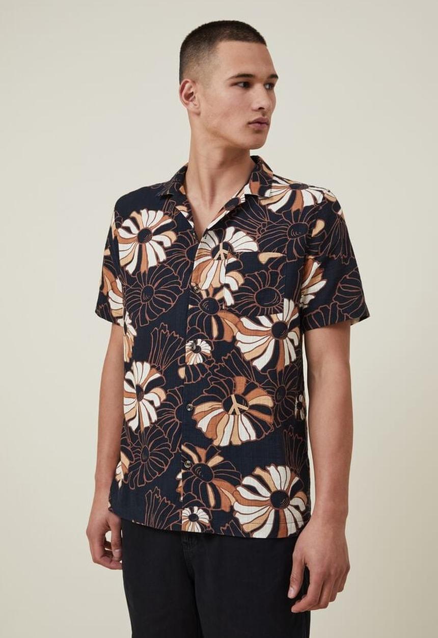 Cotton On - Riviera short sleeve shirt - black daisy