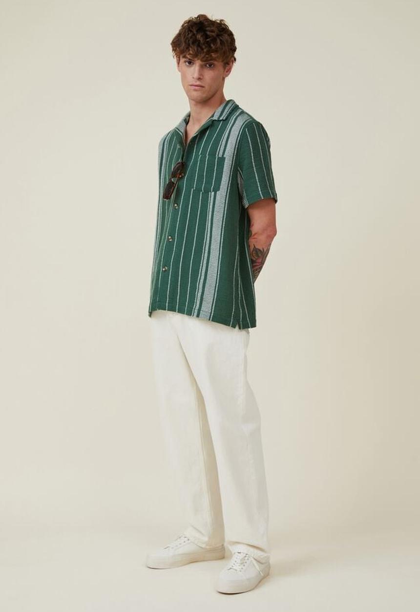 Cotton On - Palma short sleeve shirt - tennis green stripe