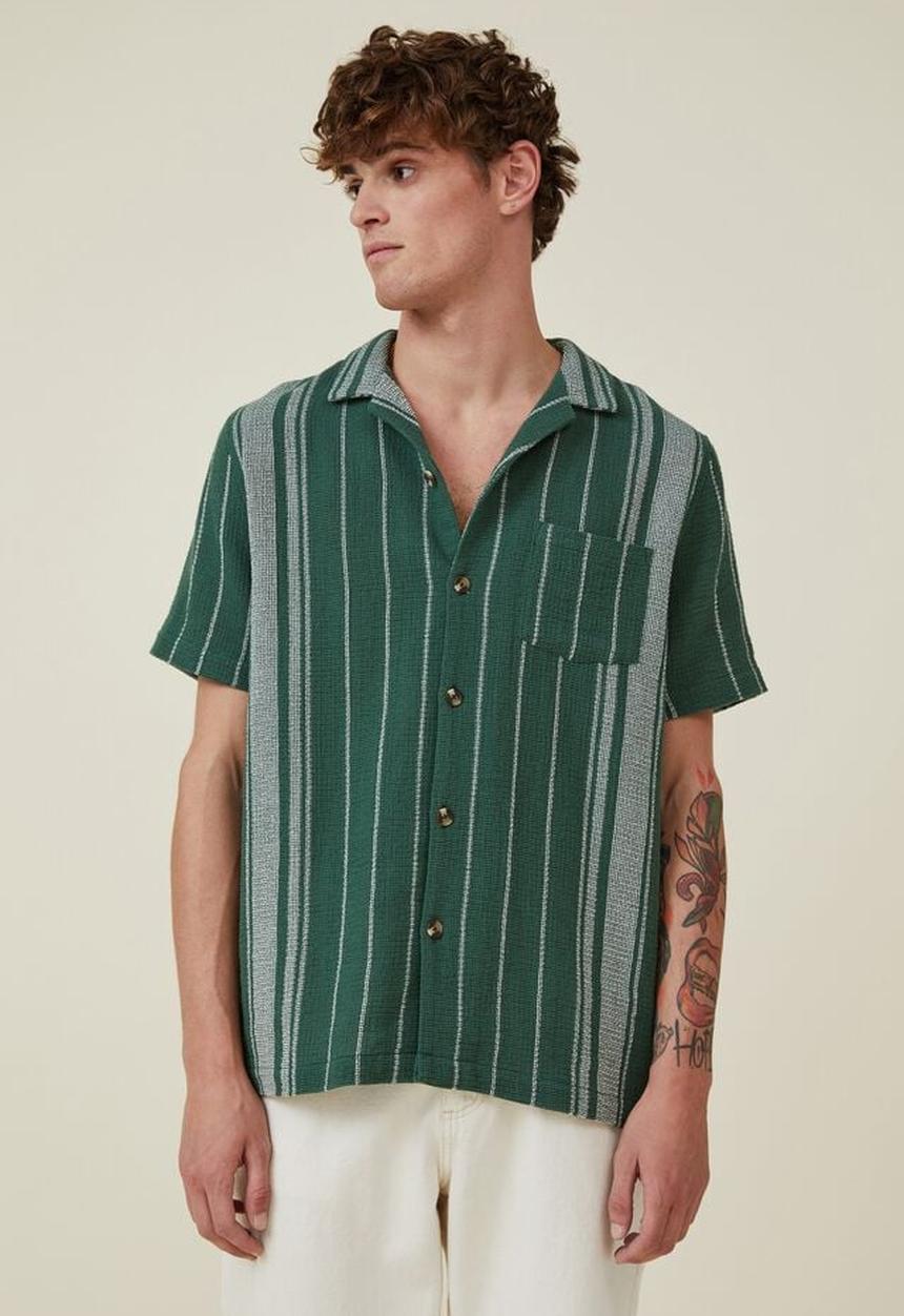 Cotton On - Palma short sleeve shirt - tennis green stripe