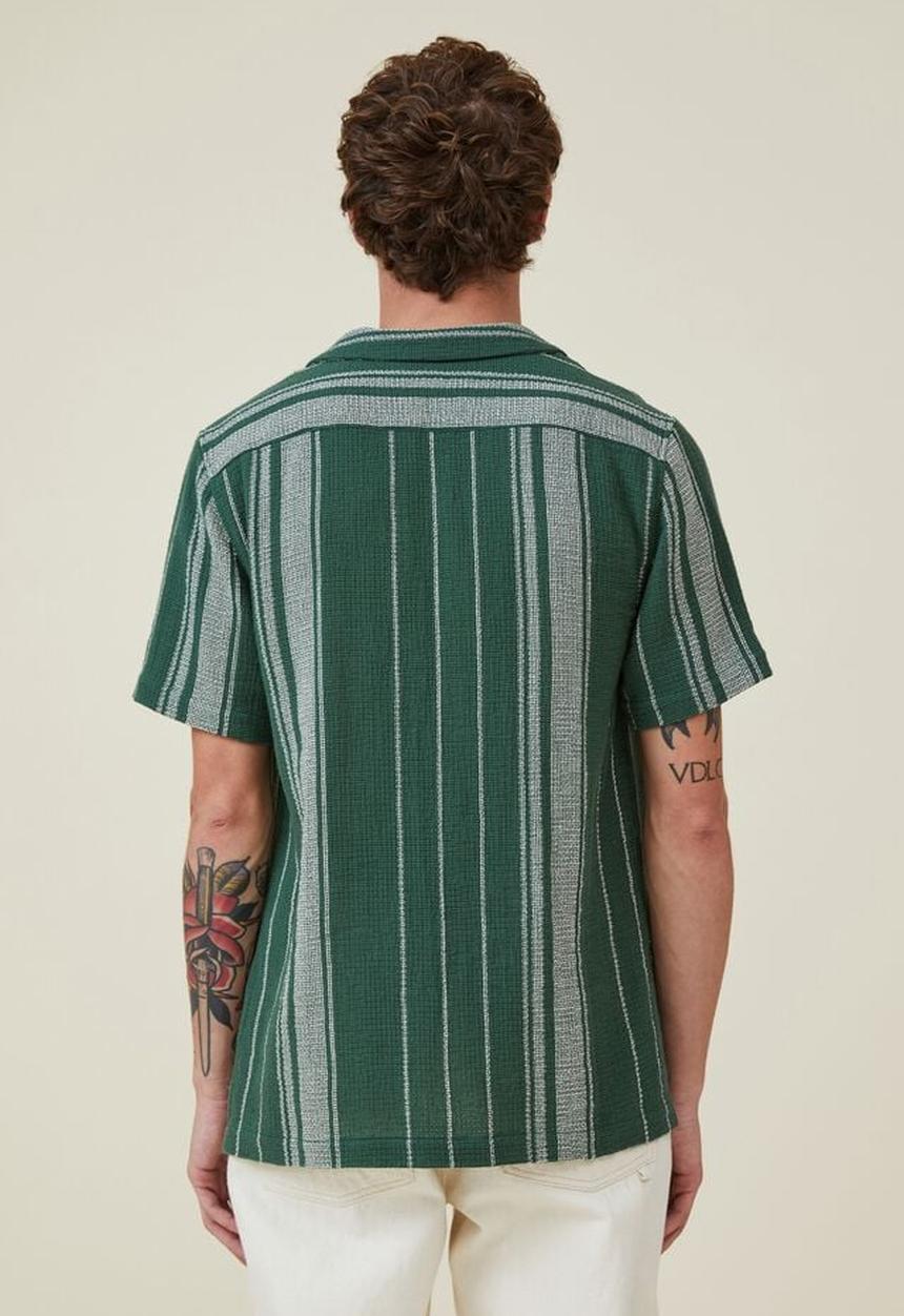 Cotton On - Palma short sleeve shirt - tennis green stripe