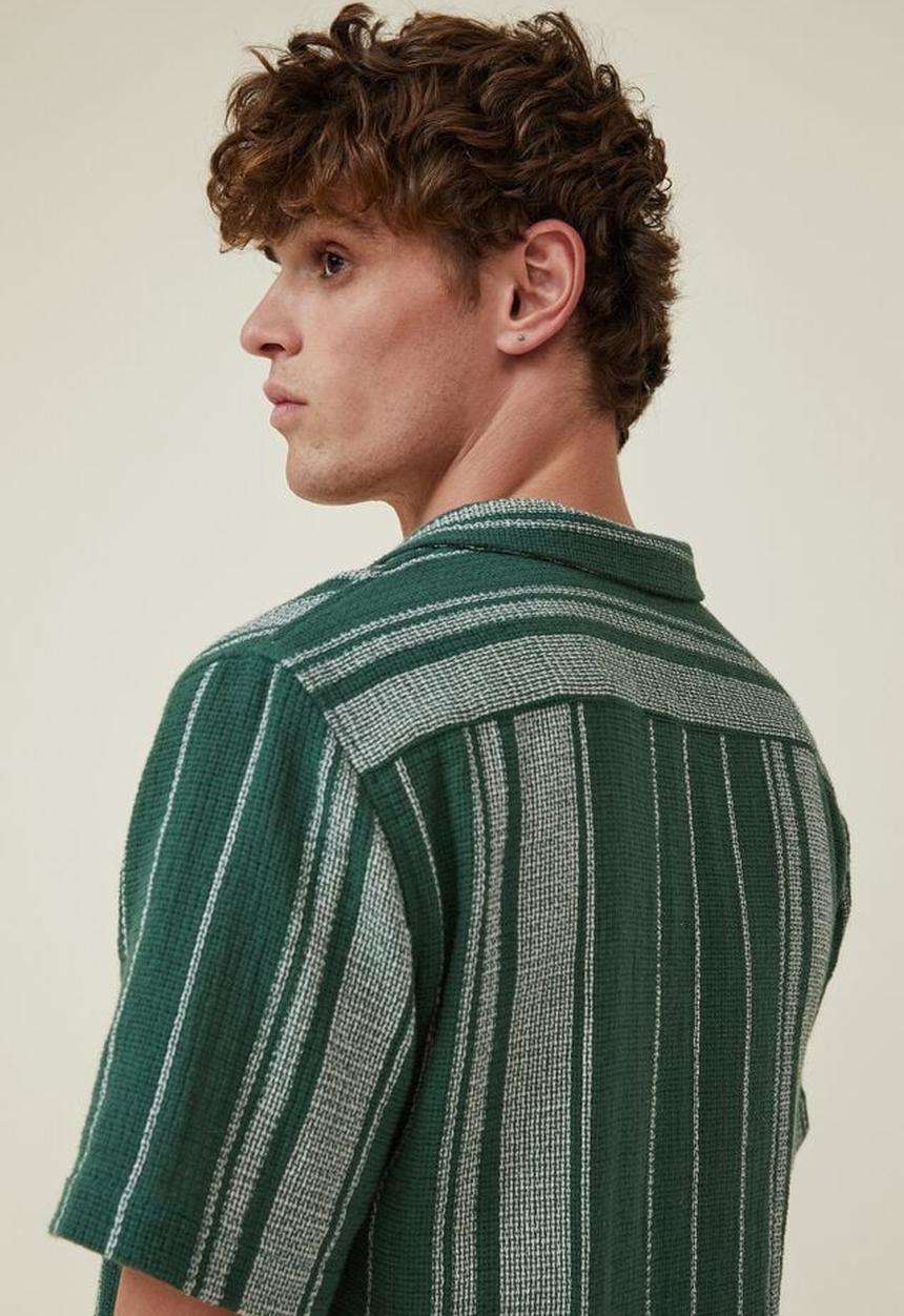 Cotton On - Palma short sleeve shirt - tennis green stripe