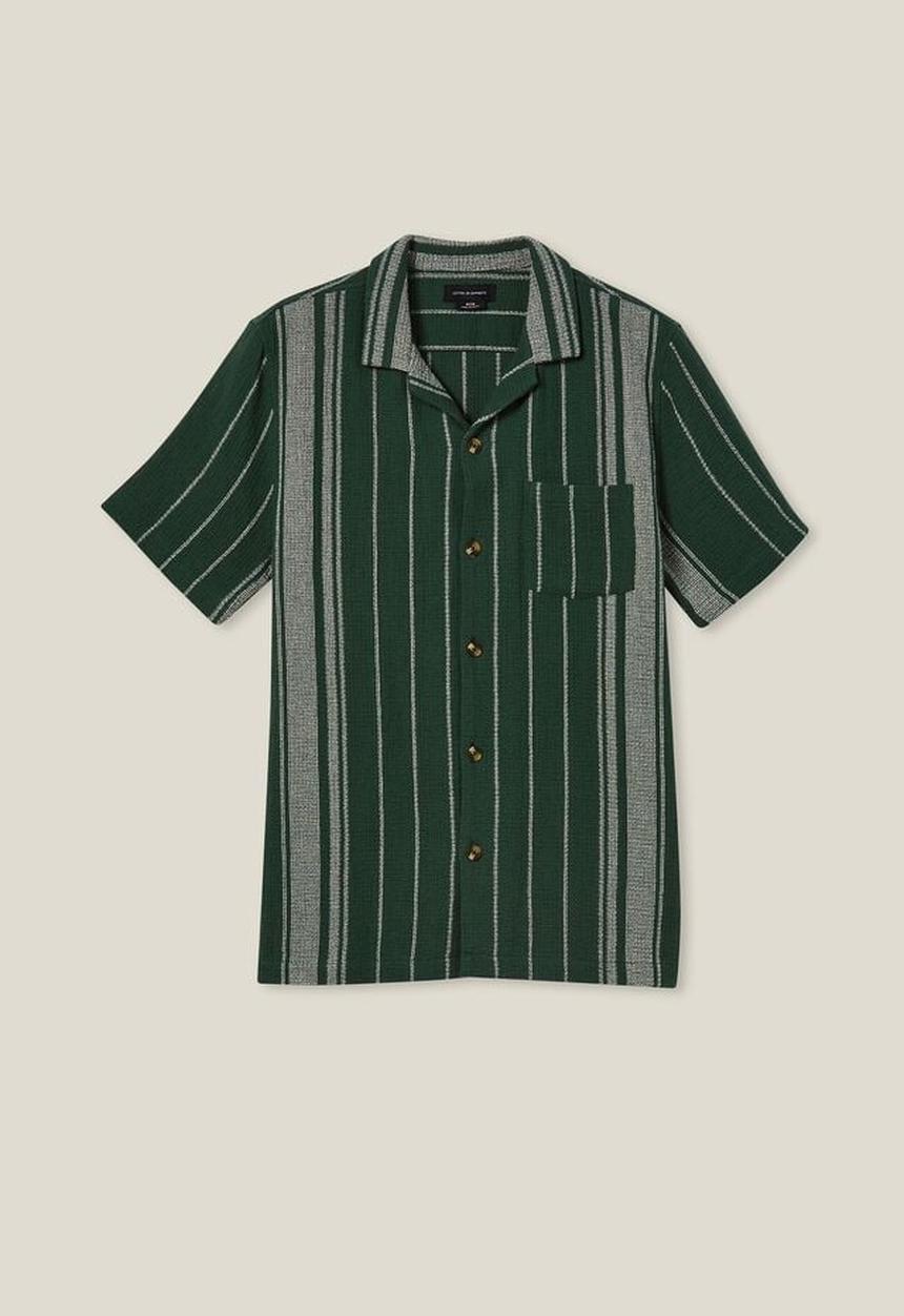Cotton On - Palma short sleeve shirt - tennis green stripe