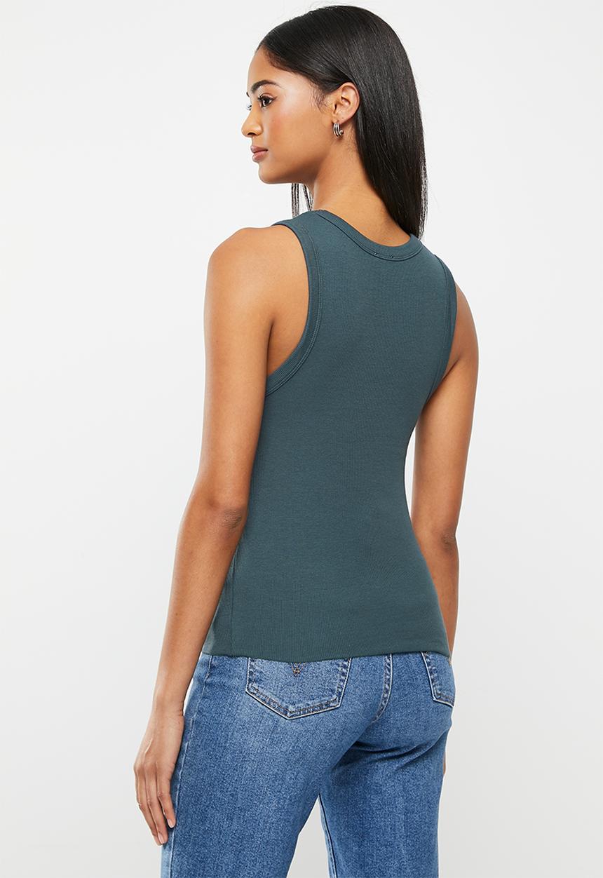 Cotton On - The one organic rib scoop tank - deep sea green