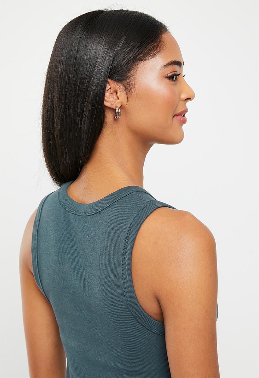 Cotton On - The one organic rib scoop tank - deep sea green