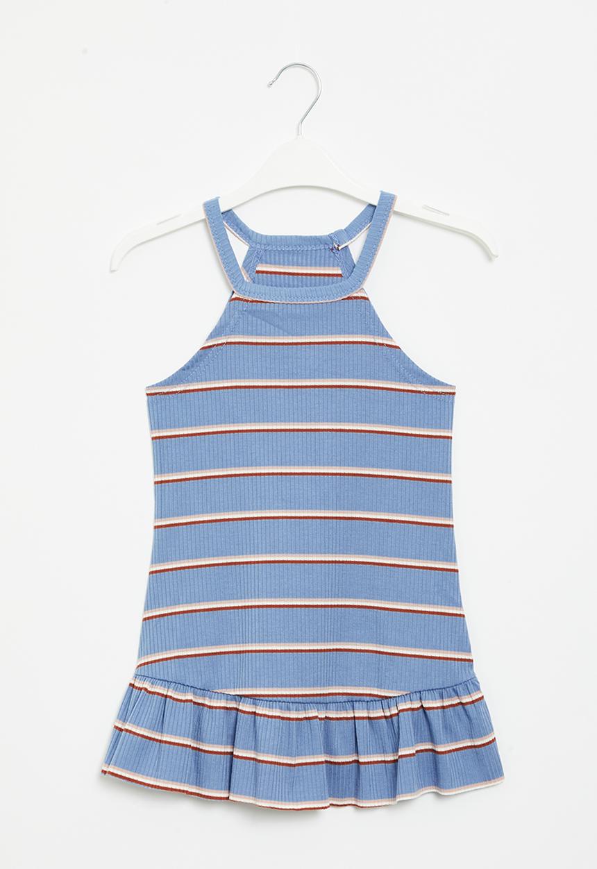 Pop Candy - Girls stripe dress - blue