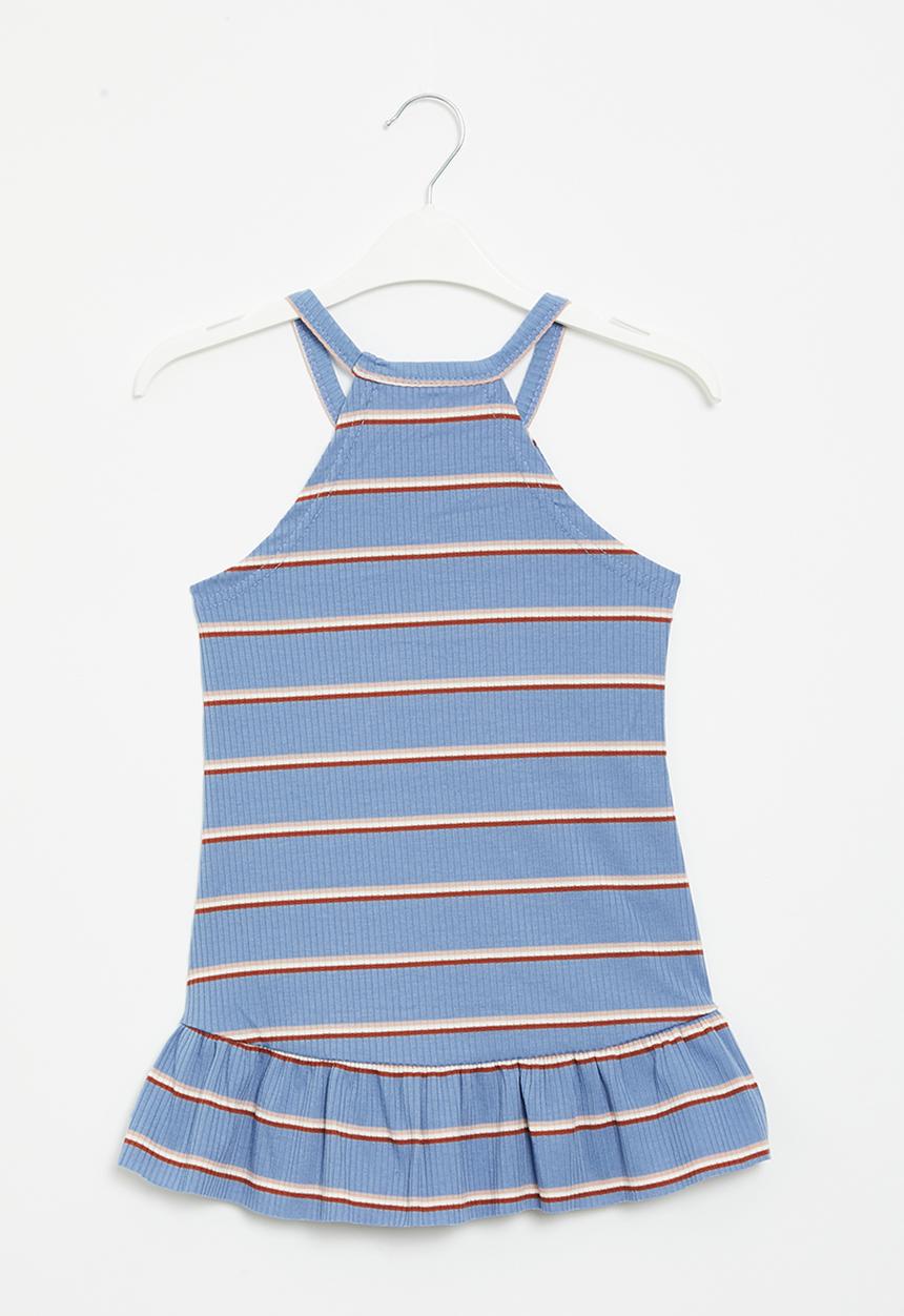 Pop Candy - Girls stripe dress - blue