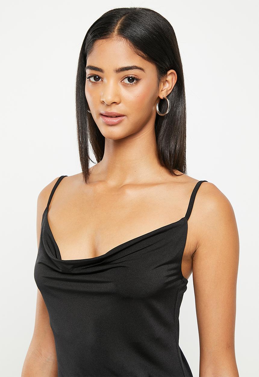 NA-KD - Asymmetric waterfall mini dress- black