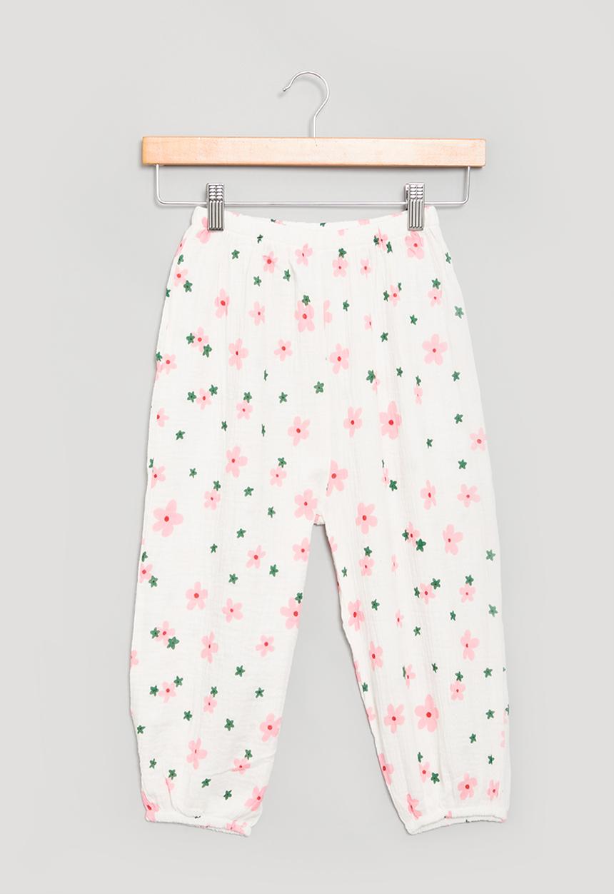 Pop Candy - Girls pants with flowers - white