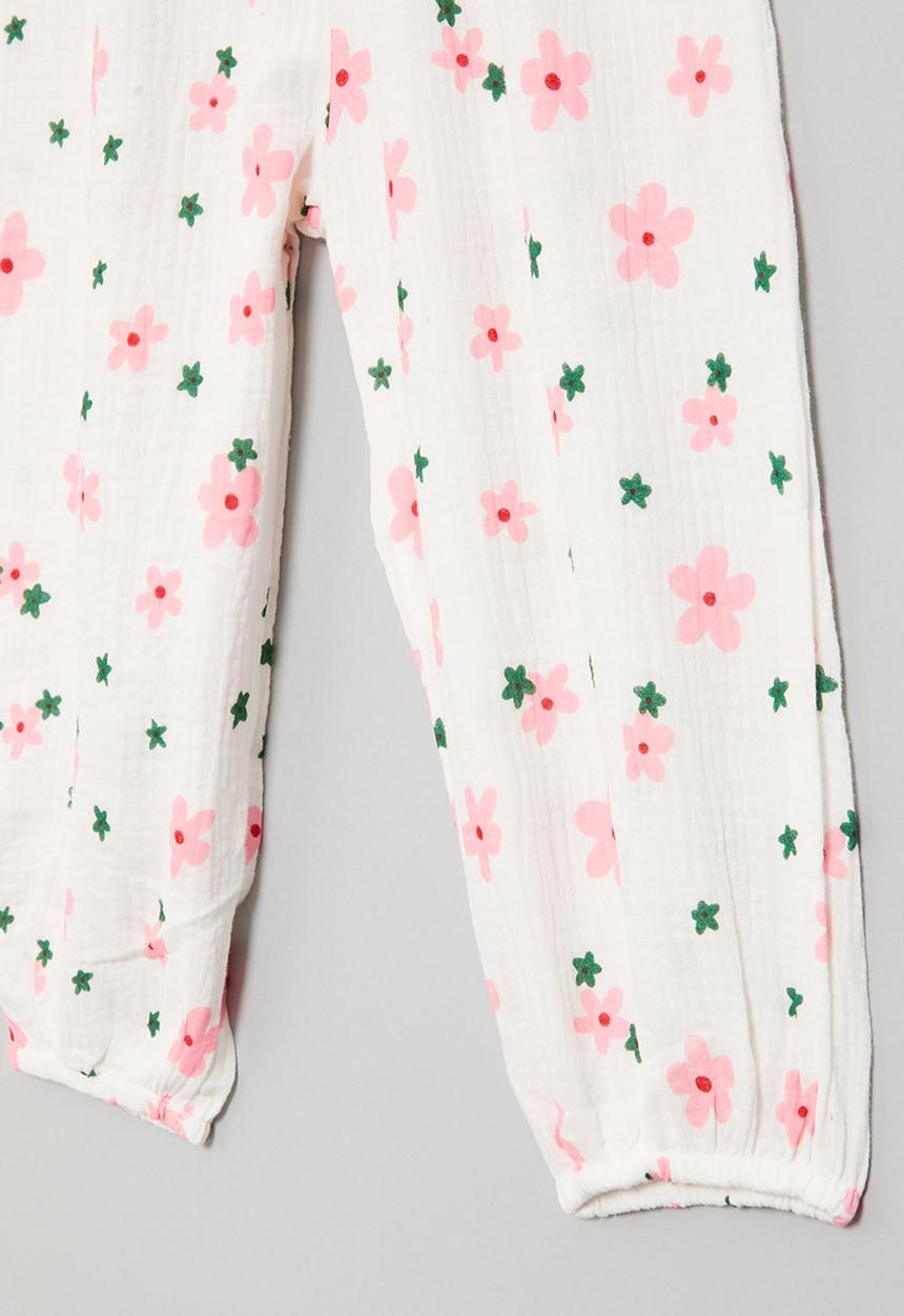 Pop Candy - Girls pants with flowers - white