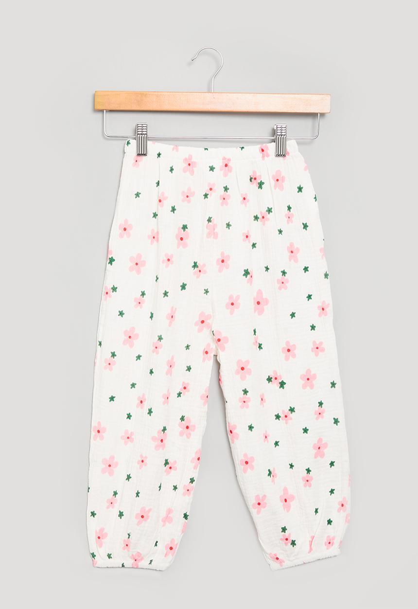Pop Candy - Girls pants with flowers - white
