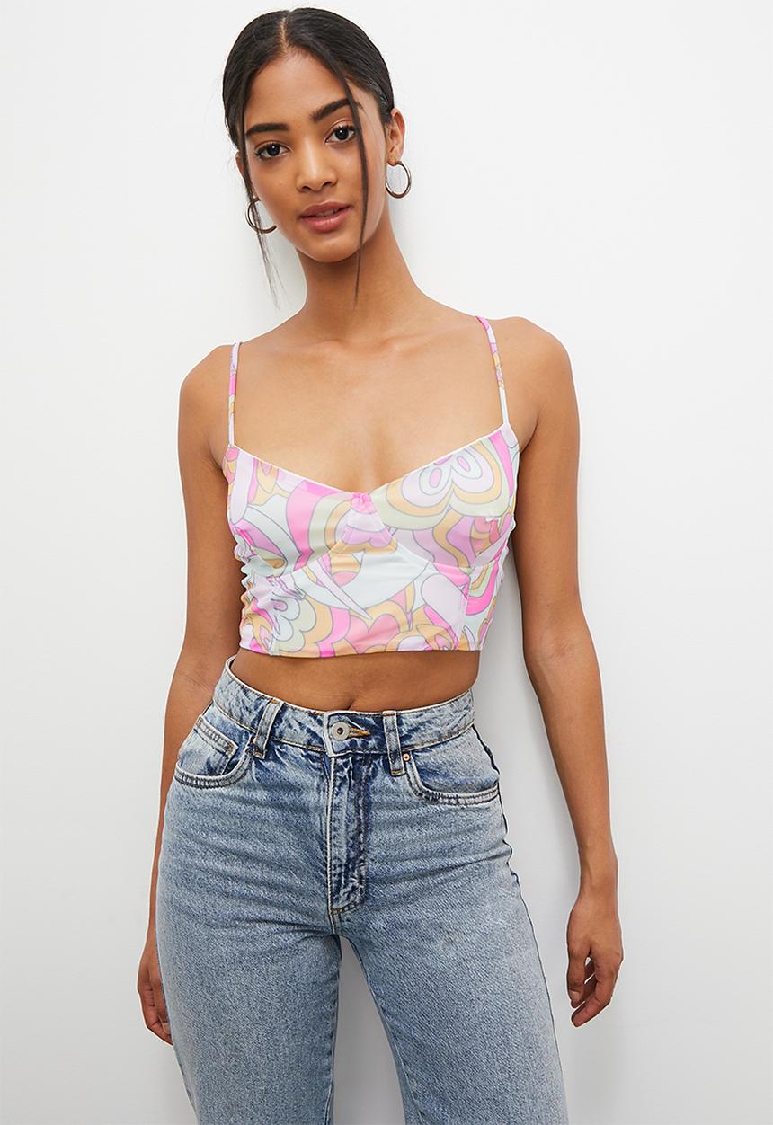 Blake - Ptd mesh corset - retro abstract floral print