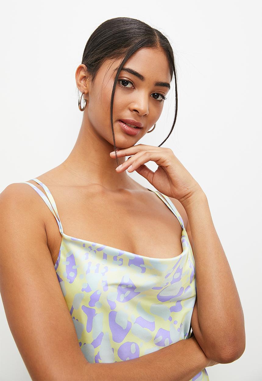 Blake - Cowl slip mini - speckle green blue print