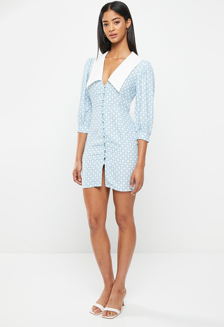 Glamorous - Collar dress - pale blue ditsy