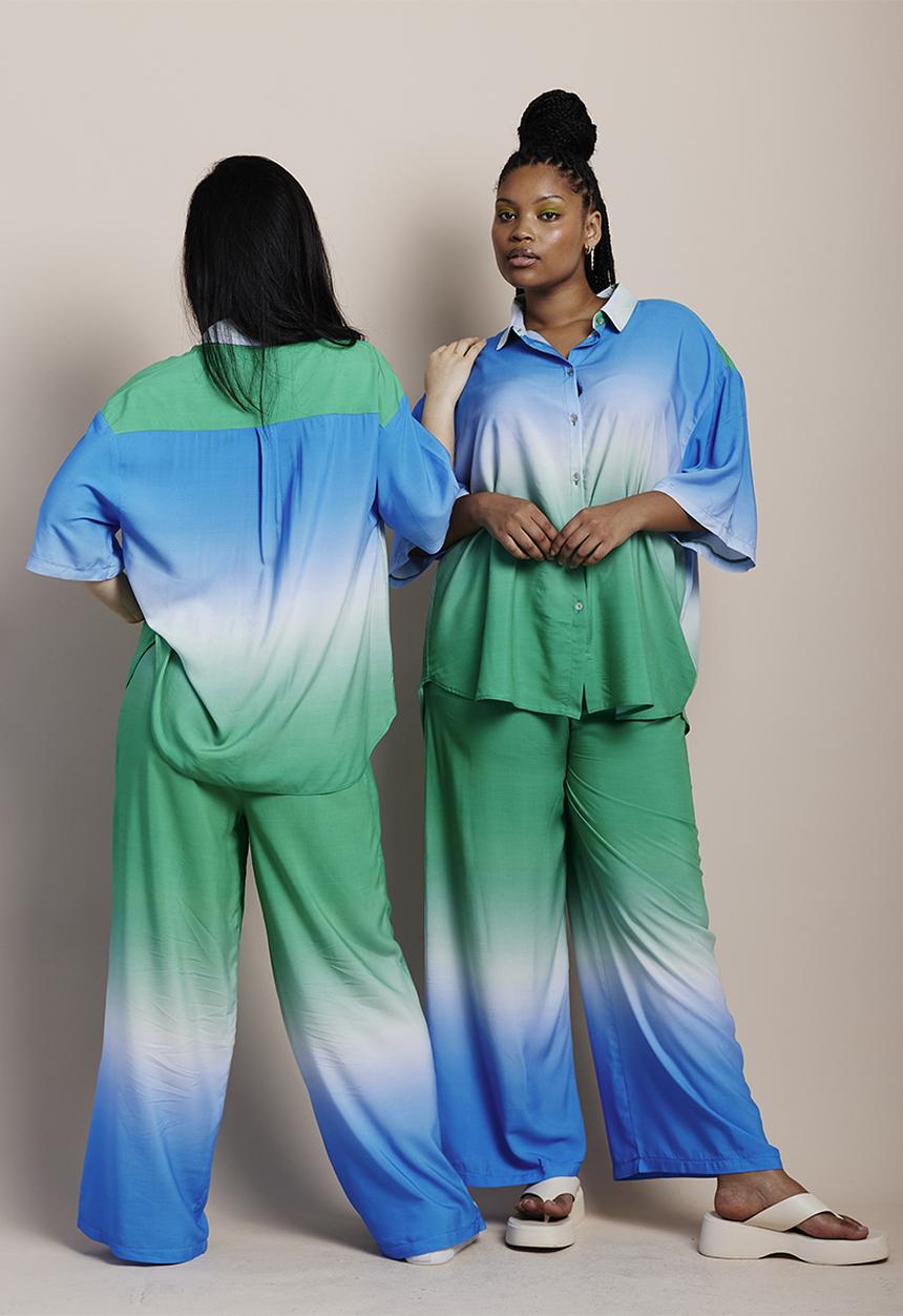 Me&B - Cropped wide leg printed pants -  blue ombre
