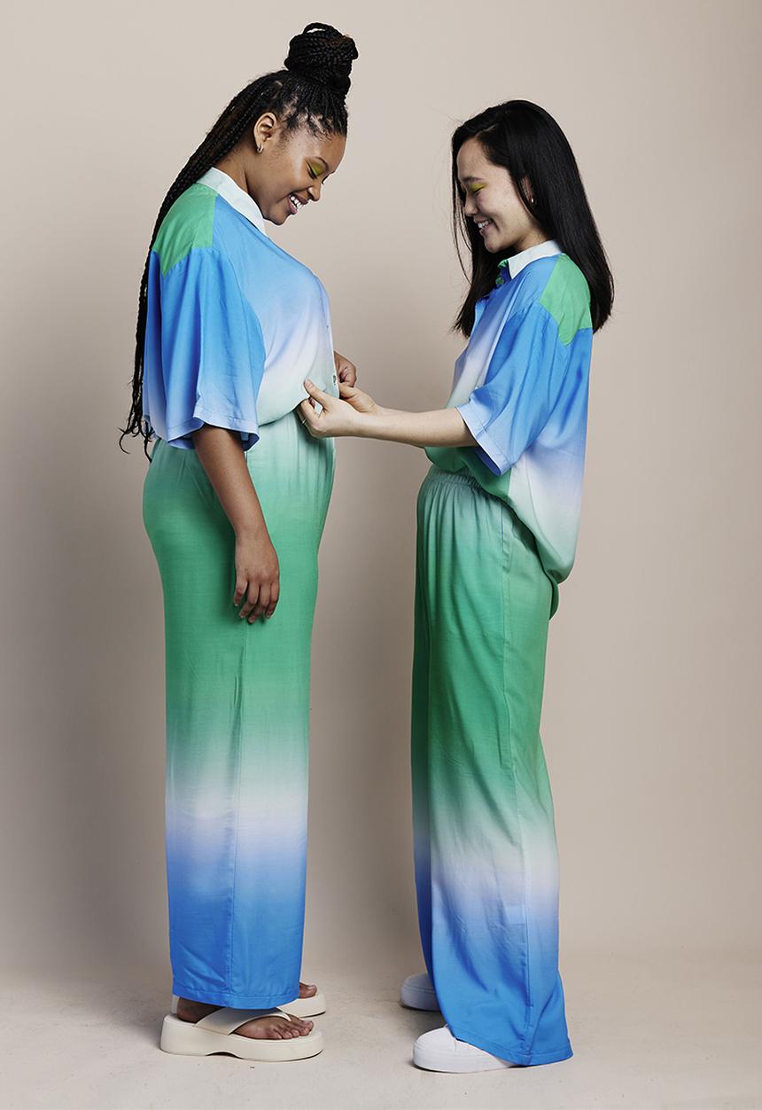 Me&B - Cropped wide leg printed pants -  blue ombre