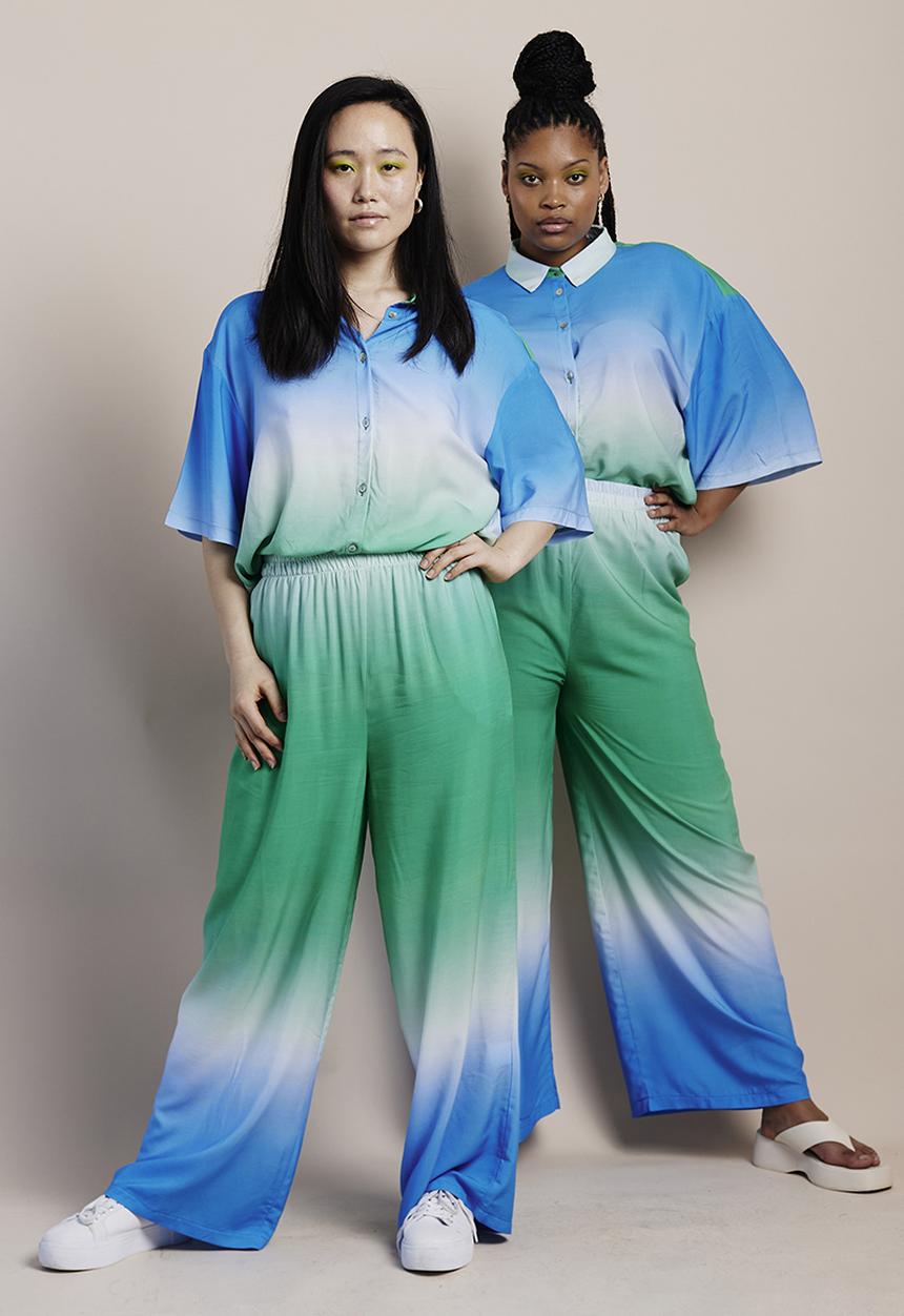Me&B - Cropped wide leg printed pants -  blue ombre