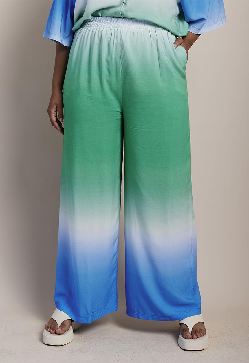 Me&B - Cropped wide leg printed pants -  blue ombre