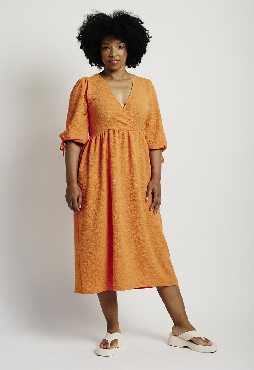 Me&B - Plus wrap back detail sack dress - orange