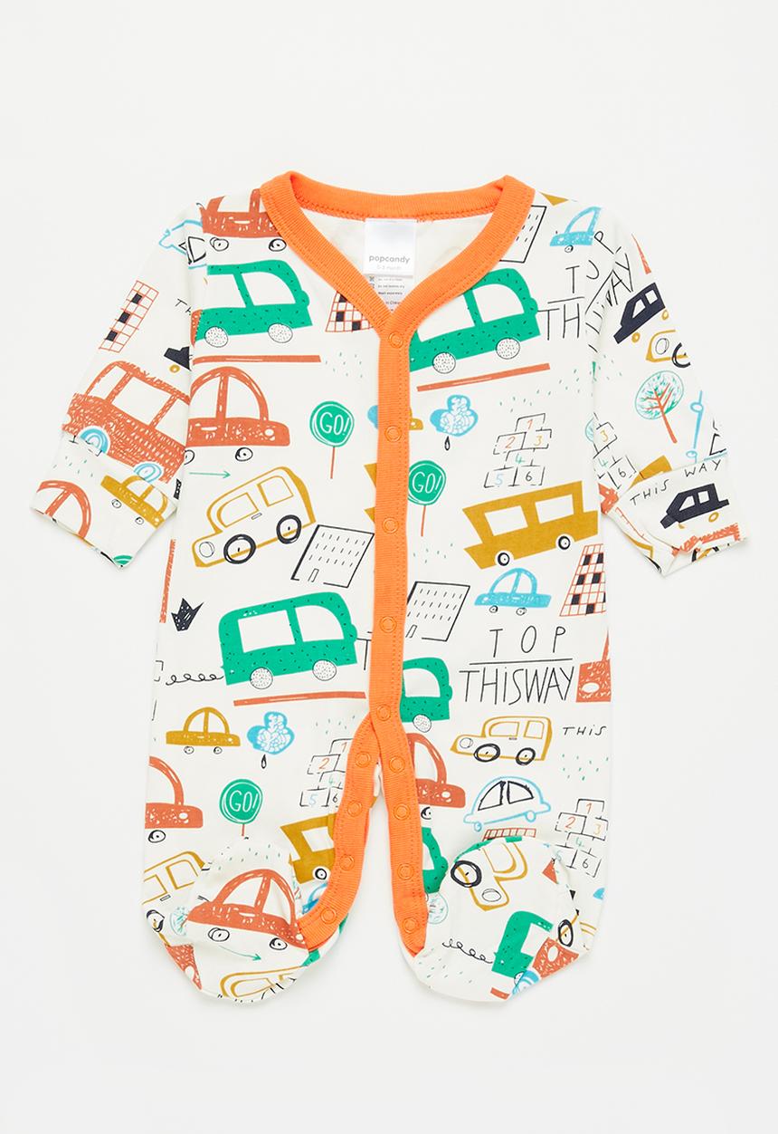 Pop Candy - Baby boys long sleeve babygrow - white & orange