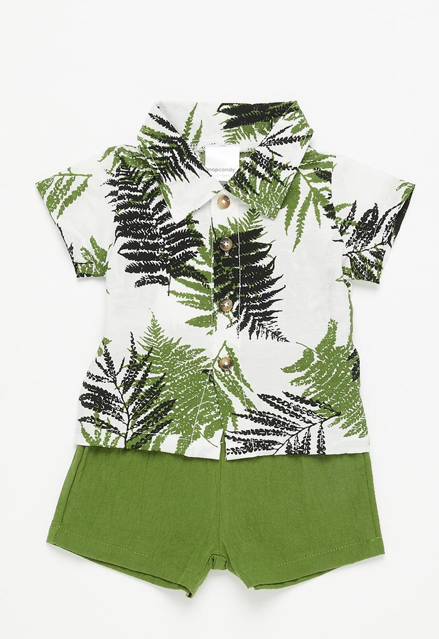 Pop Candy - Baby boys shirt & short set - white & green