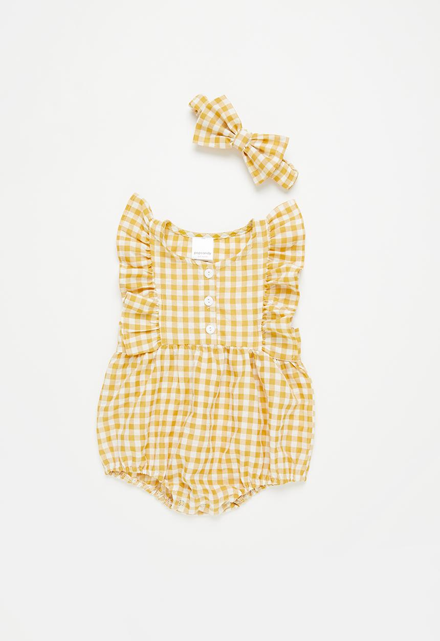 Pop Candy - Check babygrow - yellow