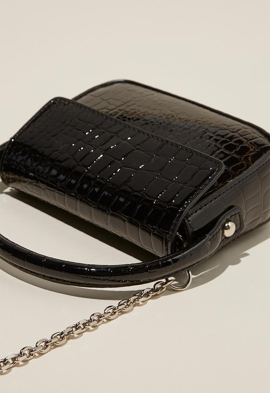 Cotton On - Jessie mini cross body bag - black patent texture