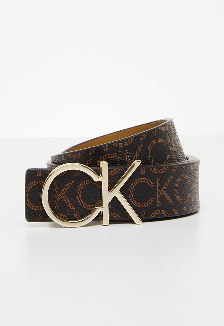 Calvin Klein - Re-lock ck rev belt - safari canvas & brown mono